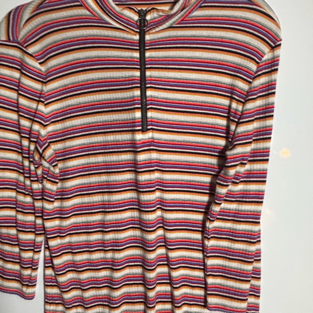 Express by one eleven Multicolor Striped Zip-Up shirt quarter sleeve